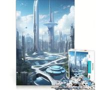 Rompecabezas para Adultos de 1000 Piezas con un épico Paisaje Urbano futurista Juego Educativo para la diversión Familiar Toda la Familia 38x26cm