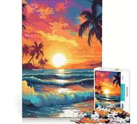 Rompecabezas para Adultos de 1000 Piezas con un Hermoso Atardecer en la Playa, Juegos Divertidos y antiestrés, con Piezas de Formas aleatorias Que encajan Perfectamente 38x52cm