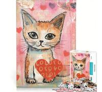 Rompecabezas para Adultos de 1000 Piezas con un Lindo Gatito de San Valentín con un corazón, técnica Mixta, Juguetes para armar, interacción Entre Padres e Hijos, cumpleaños