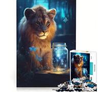Rompecabezas para Adultos de 1000 Piezas con un Lindo león Que Brilla en la Oscuridad, Juguetes para armar, interacción Entre Padres e Hijos, cumpleaños y Navidad 38x52cm