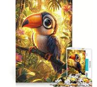 Rompecabezas para Adultos de 1000 Piezas con un Lindo tucán en la Jungla, Ideal para Relajarse, desconectar intelectualmente, Regalo de cumpleaños o para Viajar 38x26cm