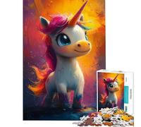 Rompecabezas para Adultos de 1000 Piezas con un Lindo Unicornio Pintado Juguete antiestrés para Adultos Difícil de Hacer Ayuda a ejercitar el Cerebro (tamaño 38x26cm)