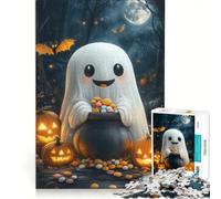 Rompecabezas para Adultos de 1000 Piezas con un simpático Fantasma de Halloween, Ideal para armar, Reduce el estrés y Viene con un póster y una Hoja de Preguntas y respuestas a Juego 50x75cm