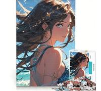 Rompecabezas para Adultos de 1000 Piezas con una Chica Anime y Vista al mar, Juego práctico, Actividades Divertidas para Hacer en casa, Regalo para Mujeres 50x75cm