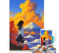 Rompecabezas para Adultos de 1000 Piezas con una Chica Anime y Vista del Monte Fuji, Juego práctico, Actividades Divertidas para Hacer en casa, Regalo para Mujeres 38x52cm