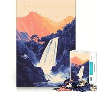Rompecabezas para Adultos de 1000 Piezas con una Hermosa Cascada Hawaiana,ilustración Minimalista de Naturaleza Zen,Juego de lógica de Ajuste preciso,Juego fácil,Arte de Pared navideño (38x52cm)