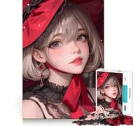 Rompecabezas para Adultos de 1000 Piezas con una Hermosa Chica Anime con Sombrero Rojo Piezas de Corte Limpio Juguete Divertido para divertirse Juego de Mesa Decoración navideña Regalo (50x75cm)