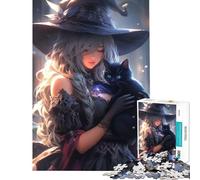 Rompecabezas para Adultos de 1000 Piezas con una Linda Bruja y un Gato Negro Juguetes adictivos para Cultivar la Paciencia Juego práctico Decoración de Pared Regalos para Mujeres y Hombres (38x26cm)