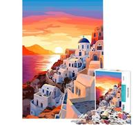 Rompecabezas para Adultos de 1000 Piezas con Vista al Atardecer en Grecia Juego práctico Que desafía la Inteligencia Cerebral Juguetes adictivos Regalos de cumpleaños para Mujeres tamaño 38x52cm