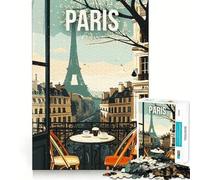 Rompecabezas para Adultos de 1000 Piezas con Vista al balcón de París y la Torre Eiffel Decoración de Bordes limpios Juguete Que desafía la Mente Ideal para Relajarse y divertirse
