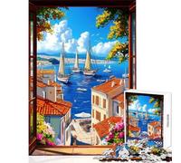 Rompecabezas para Adultos de 1000 Piezas con Vista al Puerto mediterráneo Juegos educativos Una Obra de Arte Juguetes para la decoración del hogar Entrena tu Cerebro y Tus Manos (38x26cm)