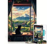 Rompecabezas para Adultos de 1000 Piezas con Vista del Monte Fuji Desde la Perspectiva de un Gato Juguete para desarrollar la Capacidad cognitiva Ideal para Momentos de relajación y como Regalo