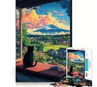Rompecabezas para Adultos de 1000 Piezas con Vista del Monte Fuji Desde la Perspectiva de un Gato Juguete para desarrollar la Capacidad cognitiva Ideal para Momentos de relajación y como Regalo