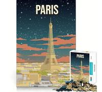 Rompecabezas para Adultos de 1000 Piezas con Vista Nocturna de la Torre Eiffel en Francia Juego de Bordes Afilados para ejercitar la Mente Divertido y Relajante Regalo Ideal para Navidad (38x26cm)
