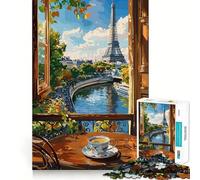Rompecabezas para Adultos de 1000 Piezas con Vista parisina y Taza de café Juego de ingenio con Bordes Afilados Diversión Relajante Regalo Ideal para Navidad (50x75cm)