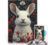Rompecabezas para Adultos de 1000 Piezas Conejito Blanco Floral Hecho de cartón para Mayores de 14 años Interesante reducción del estrés Regalos para Amigos y Familiares tamaño:38x52cm