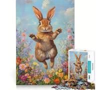 Rompecabezas para Adultos de 1000 Piezas Conejito en Flor,Arte de Corte preciso,Juguete de Juego cognitivo,Tiempo de Juego Relajante,decoración navideña para la Pared (38x26cm)
