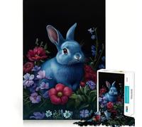 Rompecabezas para Adultos de 1000 Piezas Conejo Azul Barroco en un jardín Floral,diseño de Corte Fino,Ideal para Entrenar la Mente,Relajarse y Disfrutar del Tiempo Libre cumpleaños