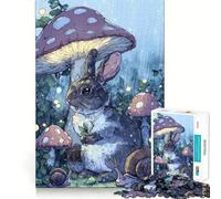 Rompecabezas para Adultos de 1000 Piezas Conejo bajo una Seta bajo la Lluvia,Bordes Finos,Manualidades,Juego cognitivo,Juguete,Juego Relajante,decoración navideña para la Pared (38x26cm)