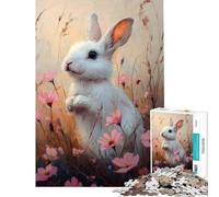 Rompecabezas para Adultos de 1000 Piezas Conejo Blanco Entre Flores Juego práctico para Adultos Decoración para el hogar cumpleaños (tamaño 38x26cm)