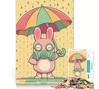 Rompecabezas para Adultos de 1000 Piezas Conejo de Dibujos Animados con máscara de Gas bajo la Lluvia,articulaciones Suaves,Divertido Juego de concentración Mental,Juego Casual,Regalo de cumpleaños