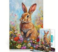 Rompecabezas para Adultos de 1000 Piezas Conejo Entre Flores - Juego de Ajuste preciso,Juguete Inteligente para el Cerebro,Tiempo Libre,Regalo de cumpleaños para la Mente (38x52cm)