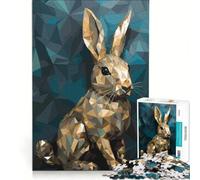 Rompecabezas para Adultos de 1000 Piezas: Conejo Geométrico Azul, Juguetes para armar, Entrena tu Cerebro y Tus Manos, con póster y Hoja de Preguntas a Juego 38x52cm