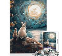 Rompecabezas para Adultos de 1000 Piezas: Conejo y Gato bajo la Luna Llena Decoración del hogar Juguetes Regalo de cumpleaños Juegos de relajación Cada Pieza es única Tamaño: 38x26cm