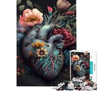 Rompecabezas para Adultos de 1000 Piezas Corazón Humano con Flores Rompecabezas para Adolescentes Juego de ingenio Divertido y con Humor Un Gran Regalo para los Amantes de los Videojuegos (50x75cm)