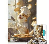 Rompecabezas para Adultos de 1000 Piezas: Corgi Chef preparando panqueques, Juego de ingenio, para divertirse en Familia, Lista de Deseos con Papá Noel 38x52cm