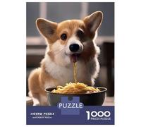 Rompecabezas para Adultos De 1000 Piezas Corgi Dog Eating Ramen Rompecabezas para Adultos Juego Práctico Corte De Precisión 38x26cm/1000pcs