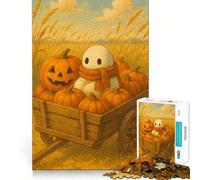 Rompecabezas para Adultos de 1000 Piezas Cosecha de otoño ︰ Lindo Fantasma Arte de Corte Suave Juguete de Entrenamiento Cerebral Diversión para el Tiempo Libre Juego de cumpleaños Regalo (38x26cm)