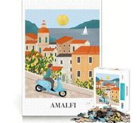 Rompecabezas para Adultos de 1000 Piezas Costa Amalfitana Scooter Clean Fit Decoración Desafío Mental Juguete Tiempo de Juego Acogedor Regalo de Cumpleaños Arte (50x75cm)