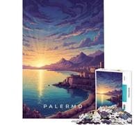 Rompecabezas para Adultos de 1000 Piezas Costa de Palermo al Atardecer Juegos Familiares educativos Regalos para Mujeres y Hombres Decoración de Pared (tamaño 50x75cm)