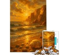 Rompecabezas para Adultos de 1000 Piezas Costa Dorada con Conchas Marinas Difícil y Reto Regalos para Mujeres Juguetes Antiestrés para Mayores de 14 Años 38x26cm