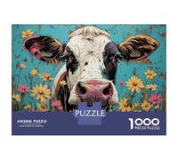 Rompecabezas para Adultos De 1000 Piezas Cow Art Print - Floral Cow Wall Decor Rompecabezas para Adultos Juegos Relajantes Difícil Gran Regalo para Jugar 70x50cm/1000pcs