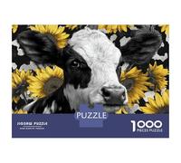 Rompecabezas para Adultos De 1000 Piezas Cow Sunflower Art Print Rompecabezas para Adultos Juegos Relajantes Decoración De Pared Cumpleaños Y Navidad 52x38cm/1000pcs