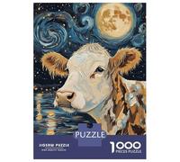 Rompecabezas para Adultos De 1000 Piezas Cow Under Starry Night Rompecabezas para Adultos Juego De Ingenio Análisis Y Lógica Cumpleaños Y Navidad 52x38cm/1000pcs