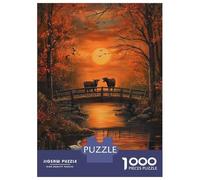 Rompecabezas para Adultos De 1000 Piezas Cows in Autumn Sunset Bridge Rompecabezas para Adultos Juego De Ingenio Una Obra De Arte Interacción Entre Padres E Hijos 38x26cm/1000pcs