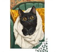 Rompecabezas para Adultos De 1000 Piezas Cozy Black Cat Blanket Rompecabezas para Adultos Juegos Familiares Pero Divertidos Y Humorísticos Cumpleaños 38x26cm/1000pcs