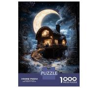 Rompecabezas para Adultos De 1000 Piezas Cozy Cabin Under Crescent Moon Rompecabezas para Adultos Juego Práctico Decoración De Pared Cumpleaños Y Navidad 38x26cm/1000pcs