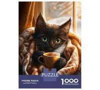 Rompecabezas para Adultos De 1000 Piezas Cozy Cat with Hot Drink Rompecabezas para Adultos Juegos De Relajación Desafío Difícil Juego Desafiante Regalos 52x38cm/1000pcs