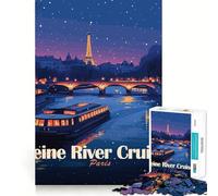 Rompecabezas para Adultos de 1000 Piezas Cruceros por el río Sena, París de Noche, Juego de lógica con Piezas de Ajuste preciso, diversión acogedora, Regalo de cumpleaños (50x75cm)