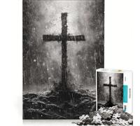 Rompecabezas para Adultos de 1000 Piezas Cruz en una tormenta, Juegos Divertidos, decoración, Piezas de Formas aleatorias Que encajan Perfectamente 38x26cm