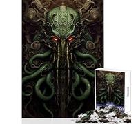 Rompecabezas para Adultos de 1000 Piezas Cthulhu Arte de Bronce Juguete Educativo Gran Regalo para Juegos Juegos de relajación con póster a Juego y Hoja de Trivia tamaño 38x26cm