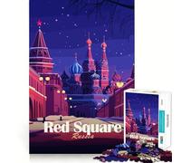 Rompecabezas para Adultos de 1000 Piezas,Cuadrado Rojo,Rusia de Noche,Arte de Bordes precisos,Ejercicio Mental,Juego Divertido y Tranquilo,Actividad de cumpleaños (38x26cm)