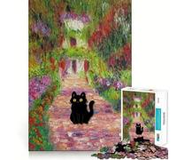 Rompecabezas para Adultos de 1000 Piezas Cuadro de Monet con diseño de Gato Negro,Bordes limpios,Juguete de construcción Que fomenta la concentración,diversión pausada, 38x52cm