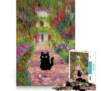 Rompecabezas para Adultos de 1000 Piezas Cuadro de Monet con diseño de Gato Negro,Bordes limpios,Juguete de construcción Que fomenta la concentración,diversión pausada, 50x75cm