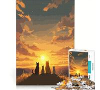 Rompecabezas para Adultos de 1000 Piezas: Cuadro de Paisaje con Gatos contemplando la Puesta de Sol, Juego Familiar, Mejora la Memoria, Ideal para Decorar el Escritorio 50x75cm