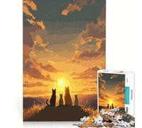 Rompecabezas para Adultos de 1000 Piezas: Cuadro de Paisaje con Gatos contemplando la Puesta de Sol, Juego Familiar, Mejora la Memoria, Ideal para Decorar el Escritorio 38x26cm